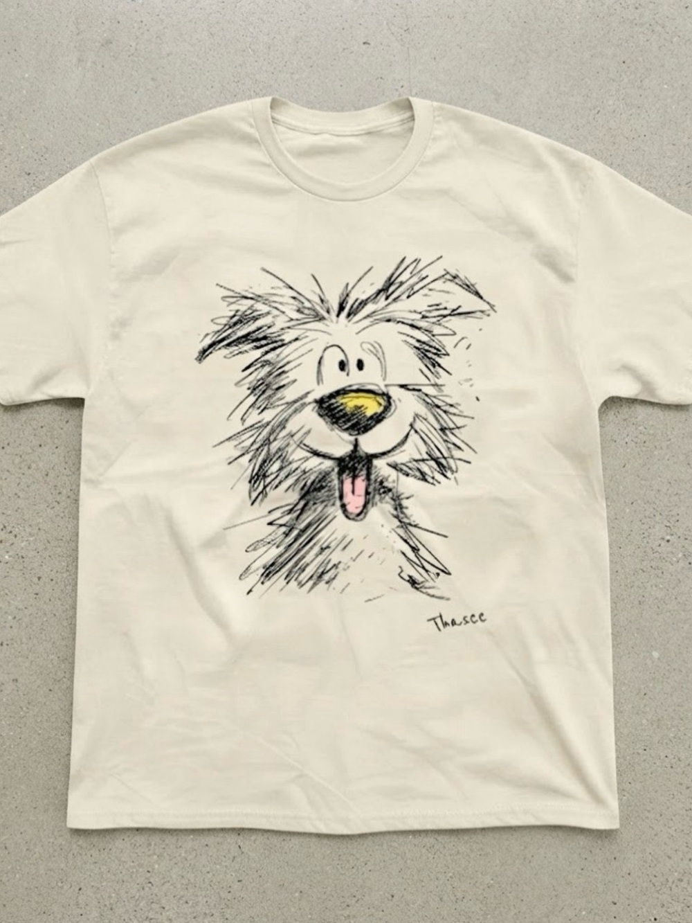 Cute Dog Graphic Gildan T-shirt Cream Casual Top